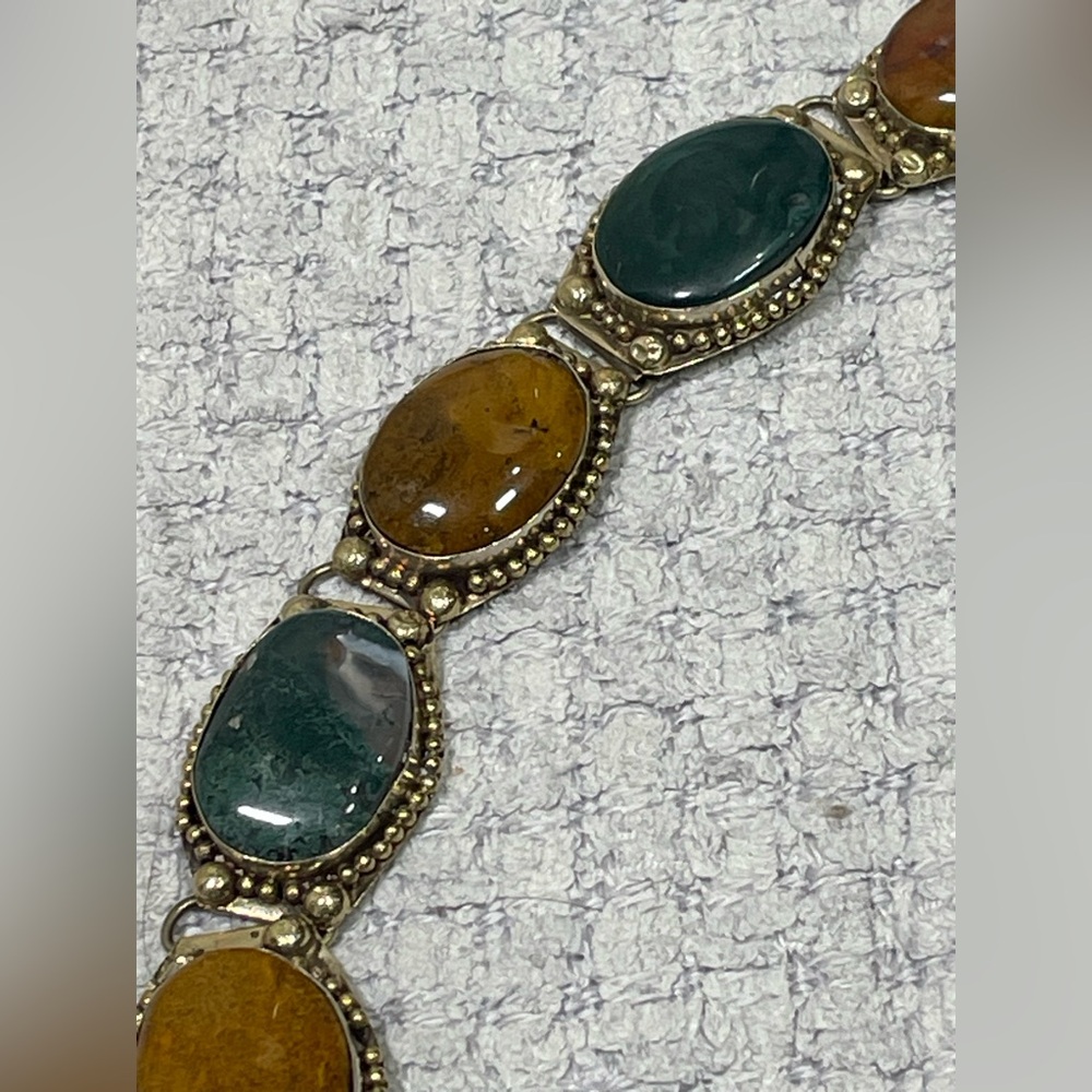 Antique Southwestern Navajo Victorian Specimen Agate Chunky Metal Chain Belt - Picture 16 of 17